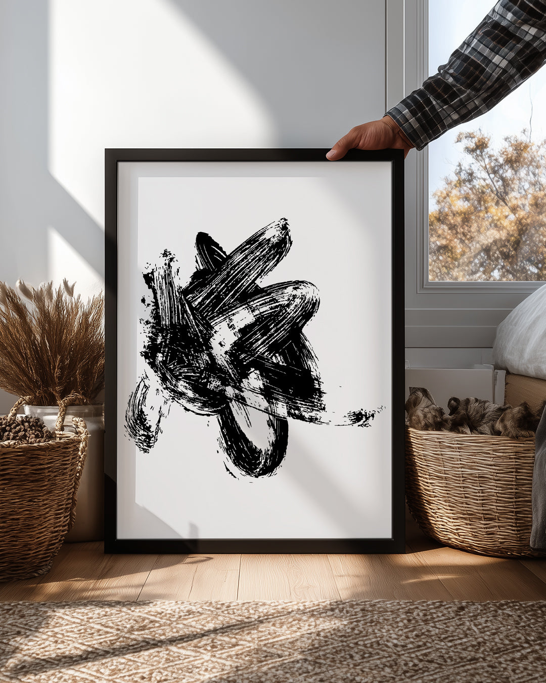 Soyut Fırça - Siyah Beyaz Dokunuşlar Poster Tablosu