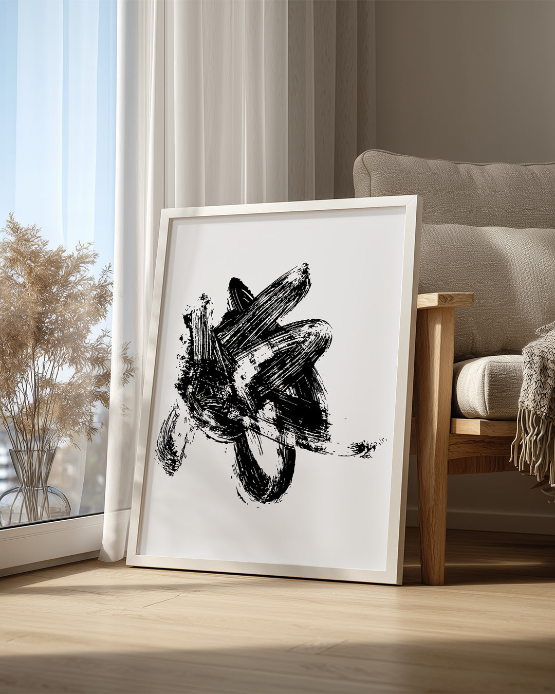 Soyut Fırça - Siyah Beyaz Dokunuşlar Poster Tablosu