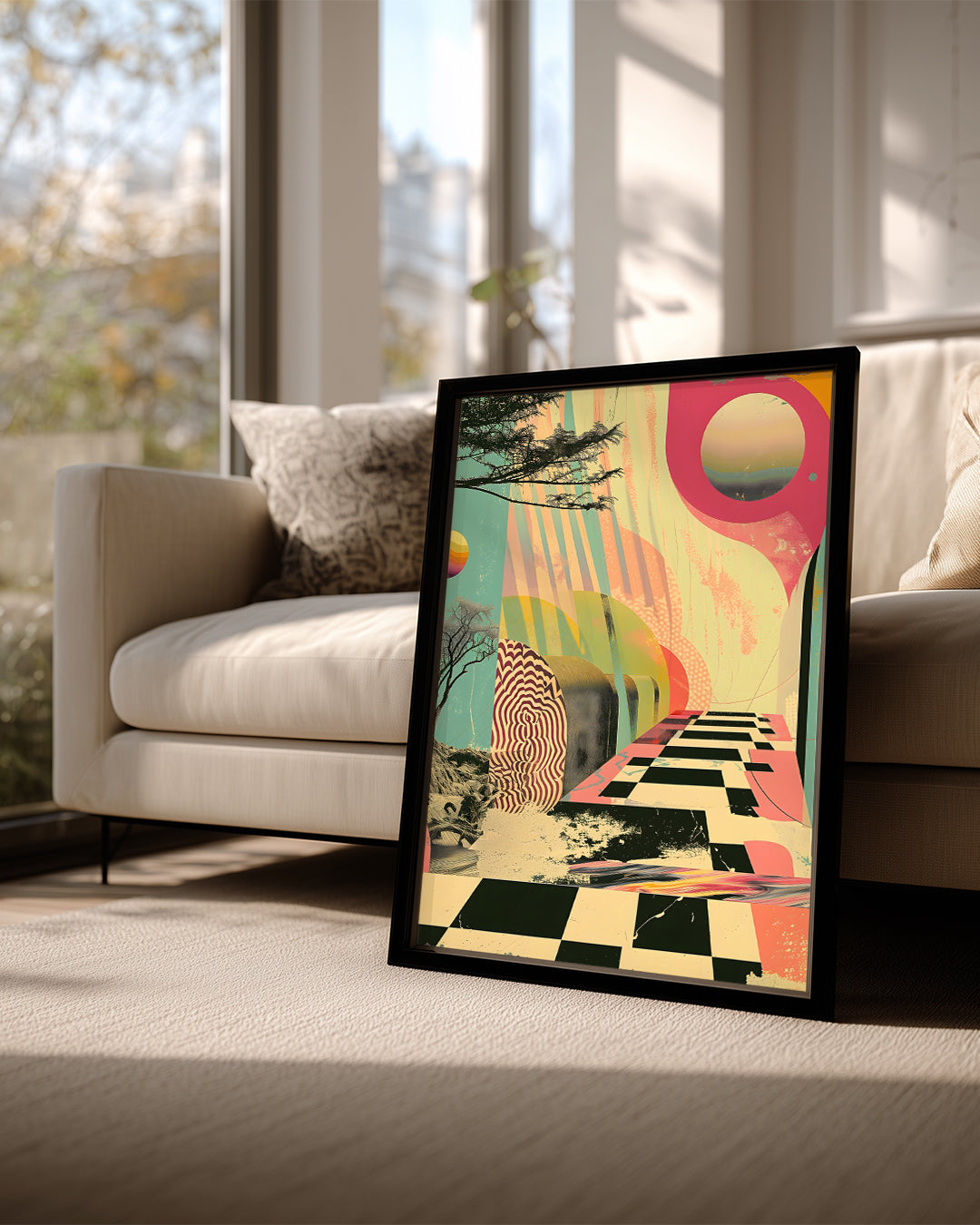 Soyut Manzara - Renkli Geometrik Desenler ve Doğal Unsurlar Poster Tablosu