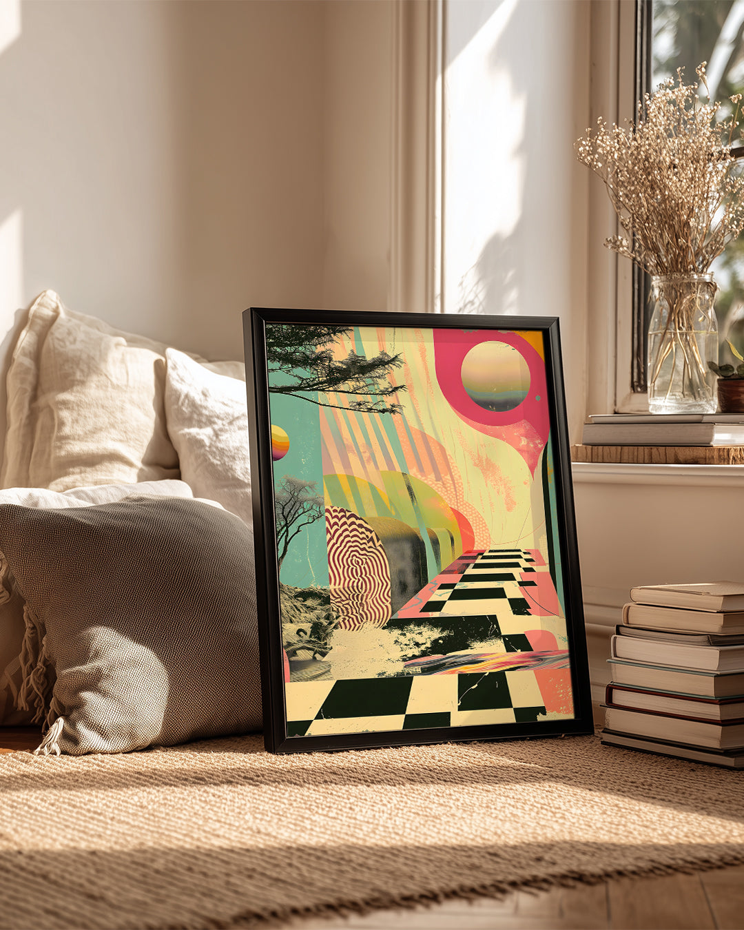 Soyut Manzara - Renkli Geometrik Desenler ve Doğal Unsurlar Poster Tablosu