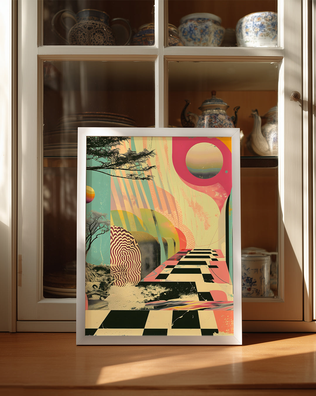 Soyut Manzara - Renkli Geometrik Desenler ve Doğal Unsurlar Poster Tablosu