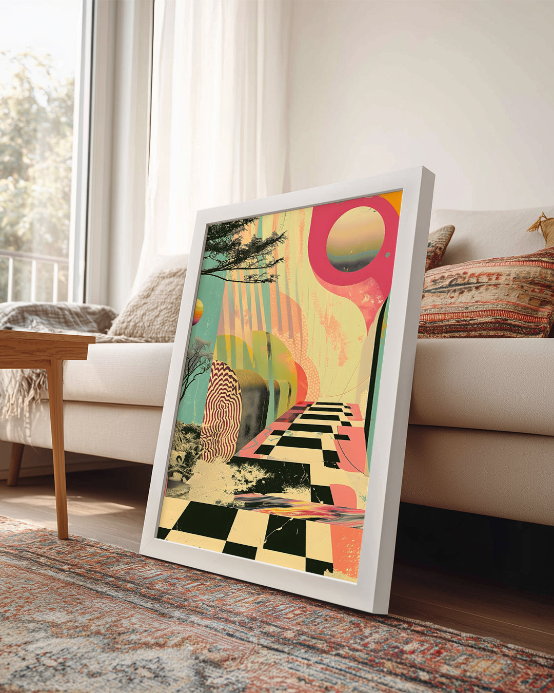 Soyut Manzara - Renkli Geometrik Desenler ve Doğal Unsurlar Poster Tablosu