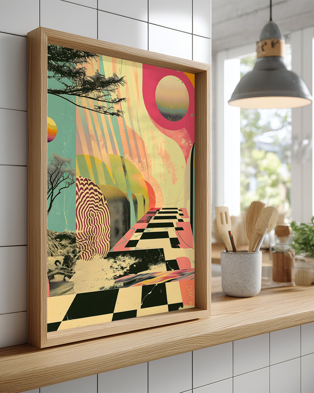 Soyut Manzara - Renkli Geometrik Desenler ve Doğal Unsurlar Poster Tablosu