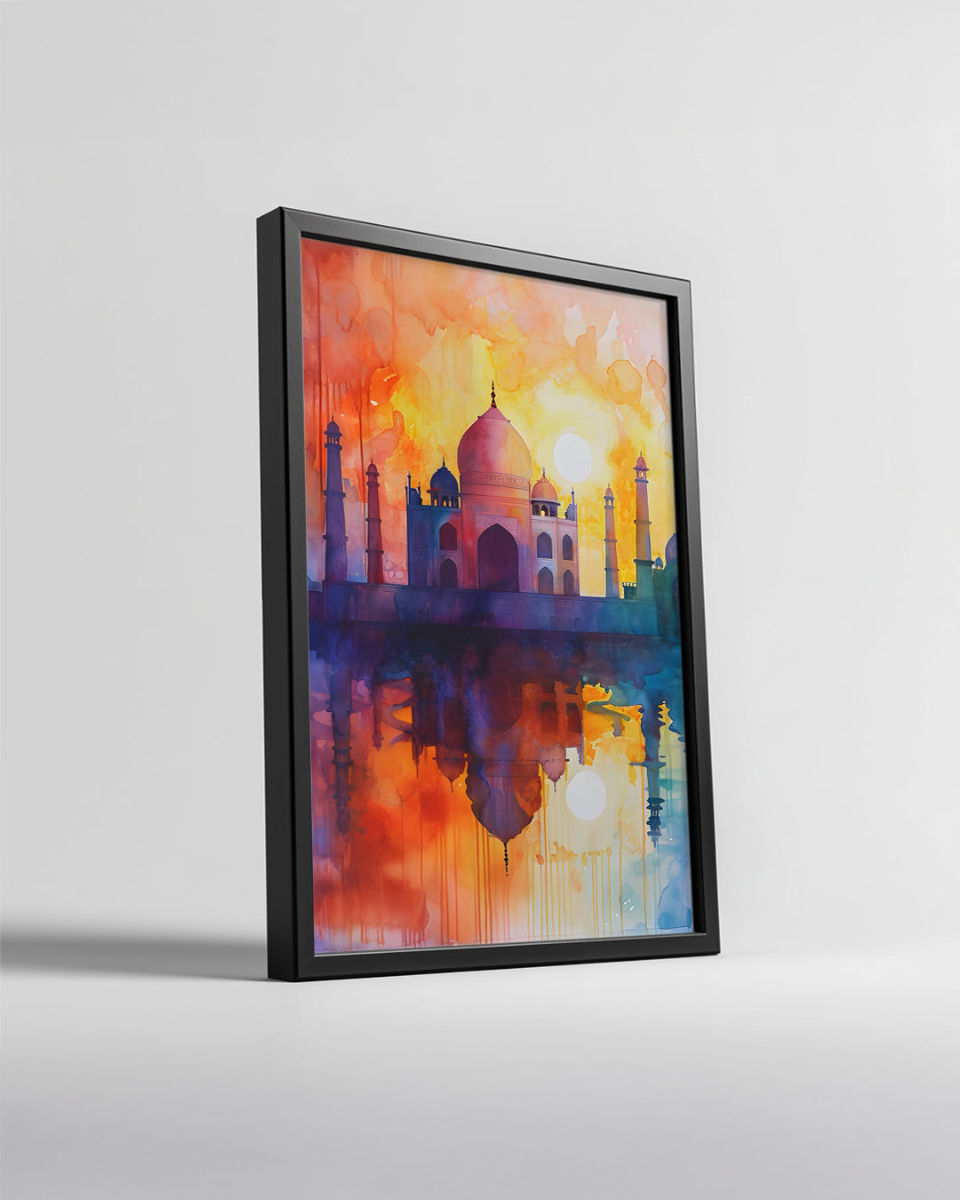 Taj Mahal Silüeti - Su Renklerinde Görkemli Gün Batımı Poster Tablosu