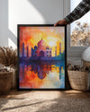 Taj Mahal Silüeti - Su Renklerinde Görkemli Gün Batımı Poster Tablosu