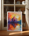 Taj Mahal Silüeti - Su Renklerinde Görkemli Gün Batımı Poster Tablosu