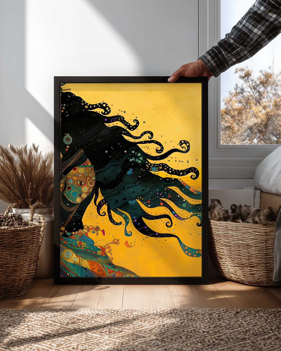 Tanrıça Silueti - Renkli Desenli Giysiyle Şık Tasarım Poster Tablosu