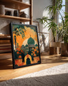 Tarihi Camii Manzarası - Renkli Çiçeklerle Süslenmiş Ortam Poster Tablosu