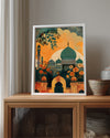Tarihi Camii Manzarası - Renkli Çiçeklerle Süslenmiş Ortam Poster Tablosu