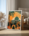 Tarihi Camii Manzarası - Renkli Çiçeklerle Süslenmiş Ortam Poster Tablosu