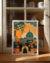 Tarihi Camii Manzarası - Renkli Çiçeklerle Süslenmiş Ortam Poster Tablosu