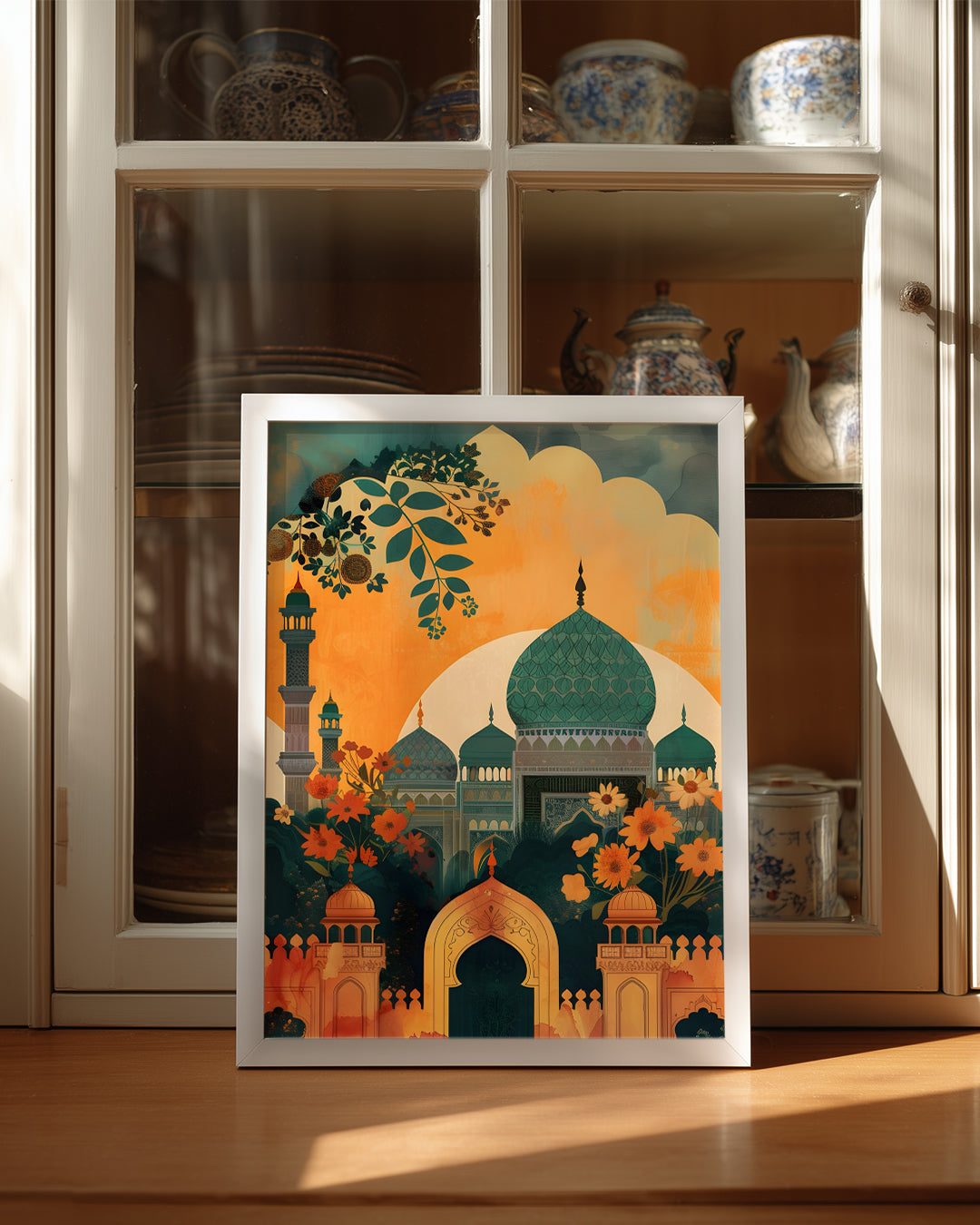 Tarihi Camii Manzarası - Renkli Çiçeklerle Süslenmiş Ortam Poster Tablosu