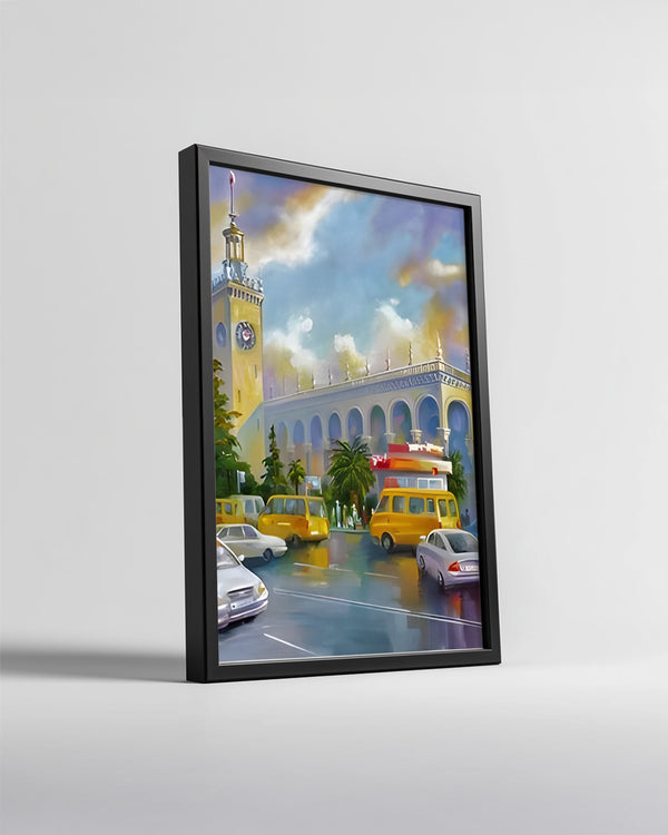 Tarihi Saat Kulesi Manzarası - Hareketli Şehir Hayatı Poster Tablosu