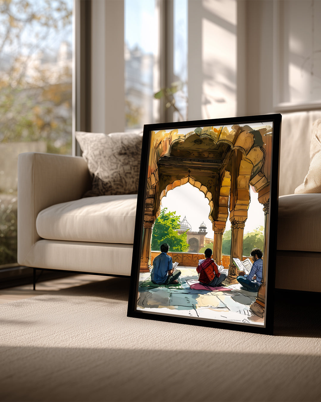 Tarihi Selçuklu Mimari - Öğrenciler Dışarıda Çalışıyor Poster Tablosu