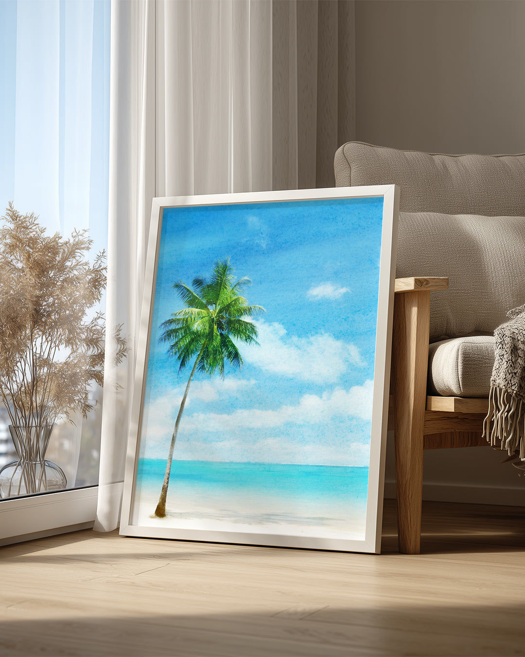 Tropik Sahil - Yalnız Palmiye Ağacı Poster Tablosu