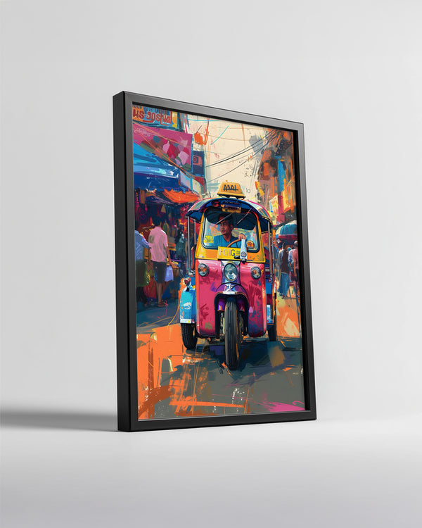 Tuktuk Şehir Gezisi - Renkli Sokak Manzarası Poster Tablosu