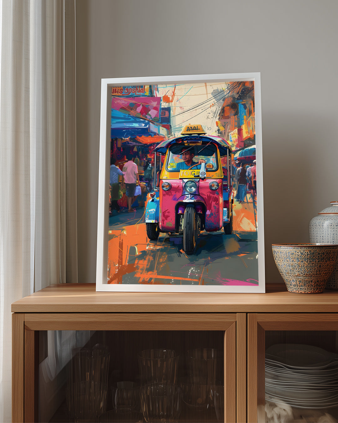 Tuktuk Şehir Gezisi - Renkli Sokak Manzarası Poster Tablosu