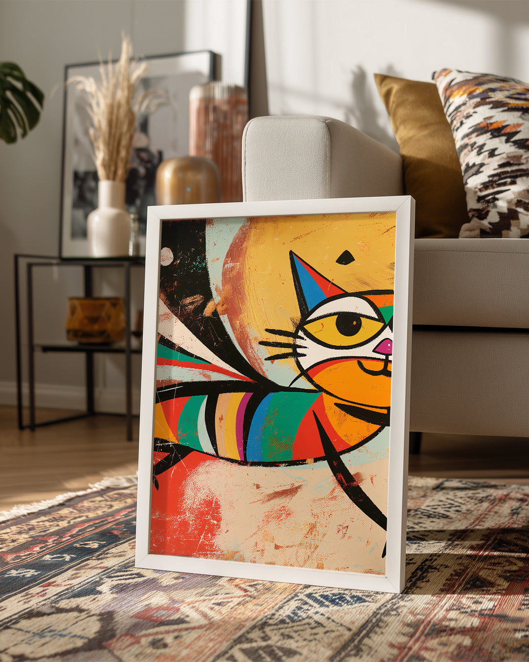 Uçan-Kedi - Renkli Desenler Poster Tablosu