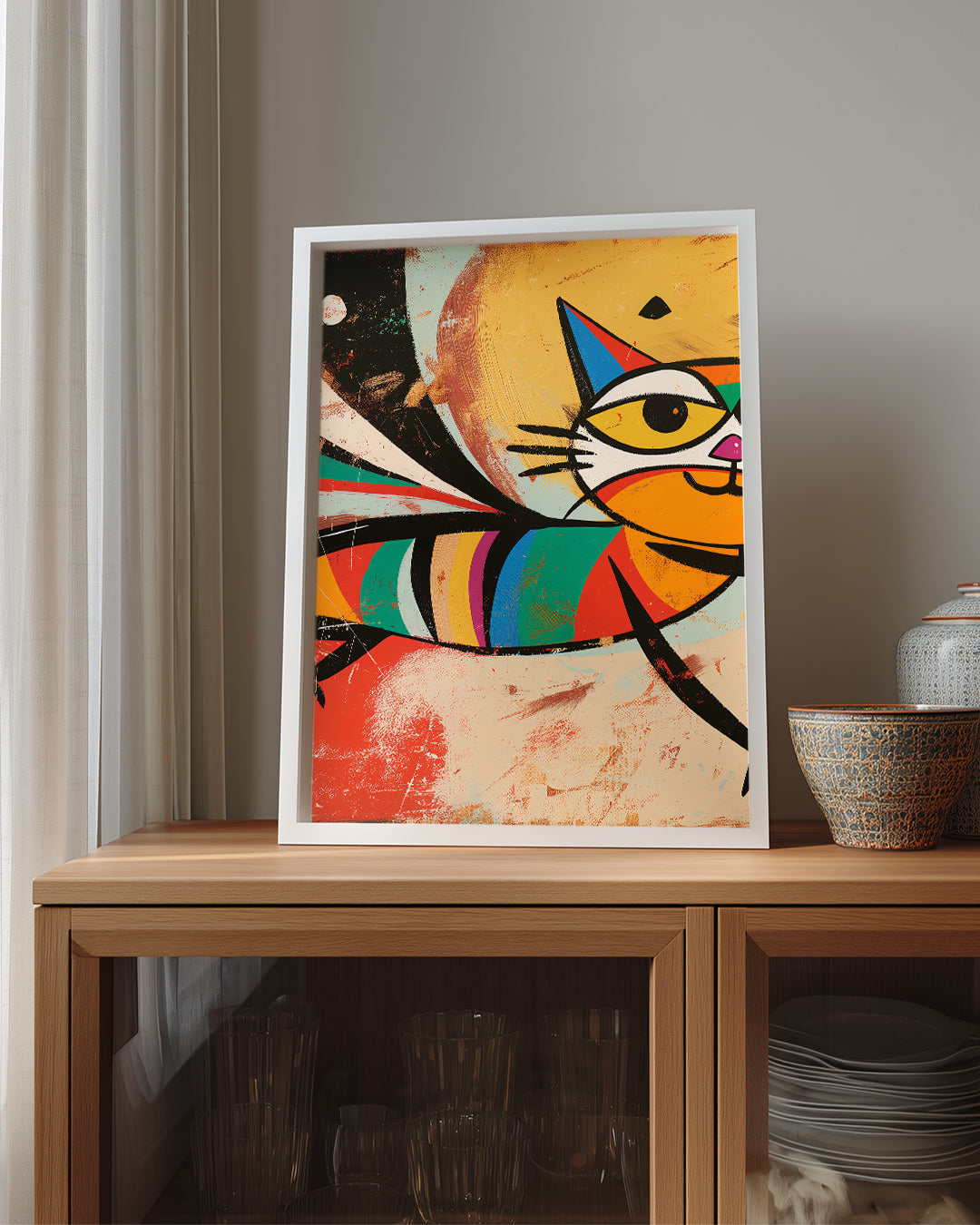 Uçan-Kedi - Renkli Desenler Poster Tablosu