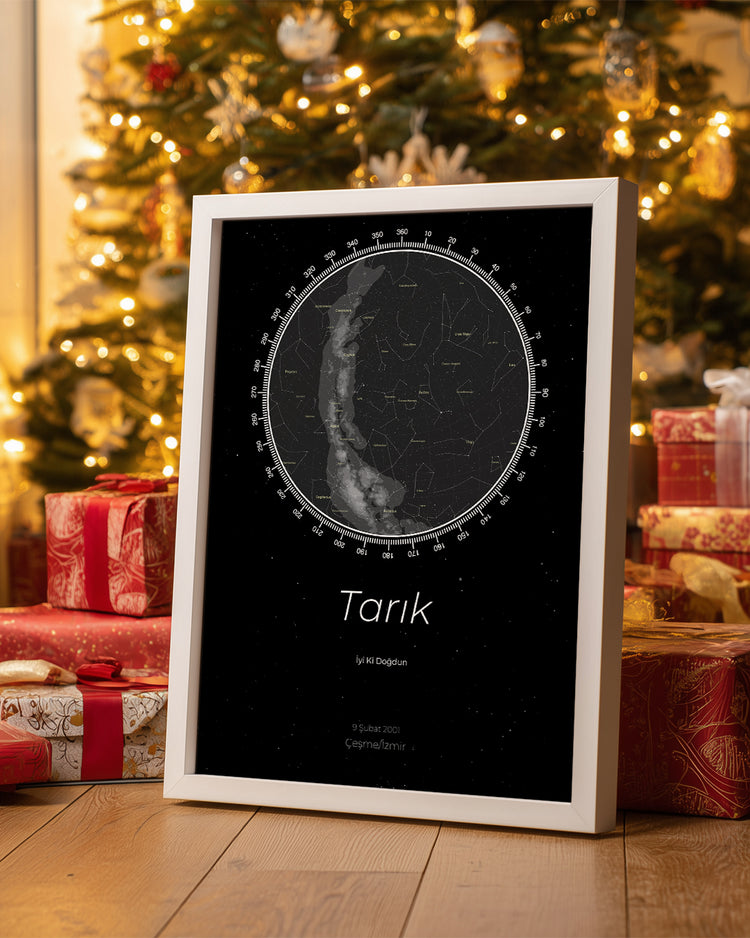 Gökyüzü Yıldız Haritalı Poster Tablosu (Pusula)