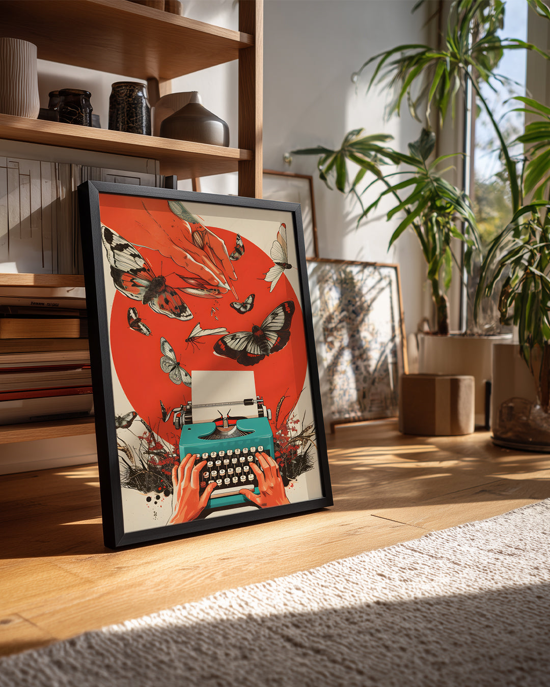 Yazı Makinesi Ve Kelebekler - Yaratıcılık Temalı Sanat Çalışması Poster Tablosu