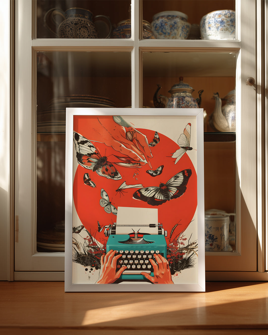 Yazı Makinesi Ve Kelebekler - Yaratıcılık Temalı Sanat Çalışması Poster Tablosu