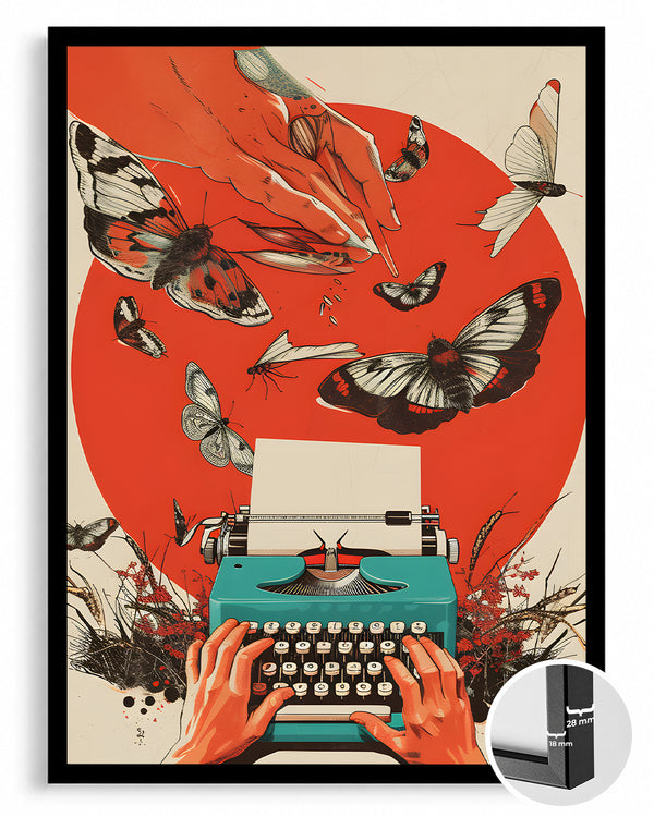Yazı Makinesi Ve Kelebekler - Yaratıcılık Temalı Sanat Çalışması Poster Tablosu