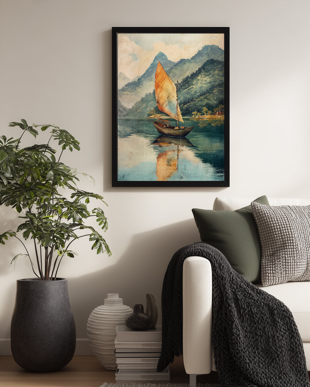 Yelkenli Manzara - Huzurlu Göl Poster Tablosu