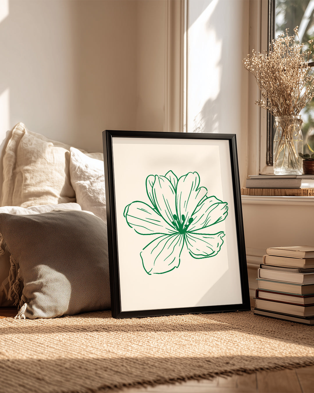 Yeşil Çiçek - Minimalist Çizim Poster Tablosu