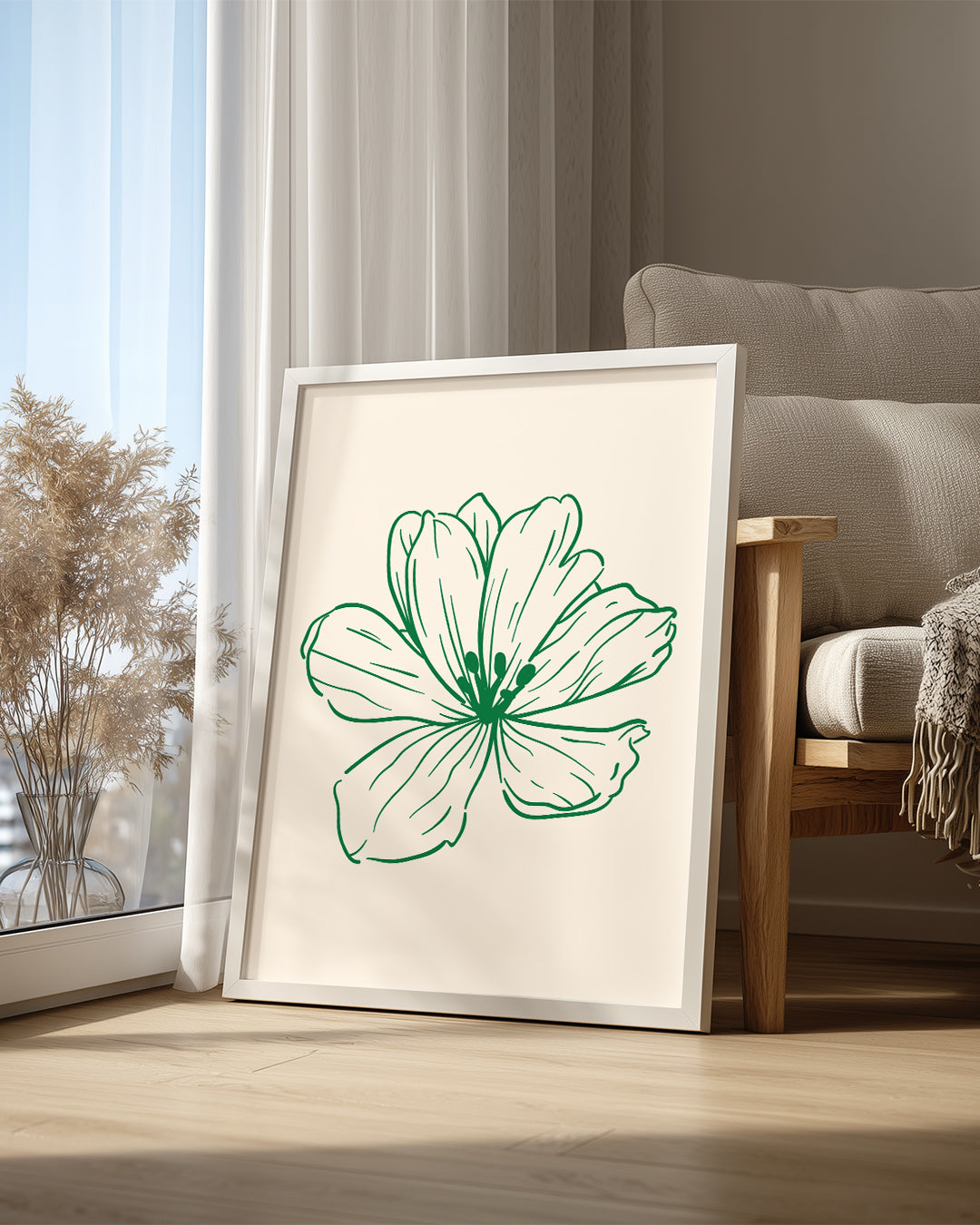 Yeşil Çiçek - Minimalist Çizim Poster Tablosu