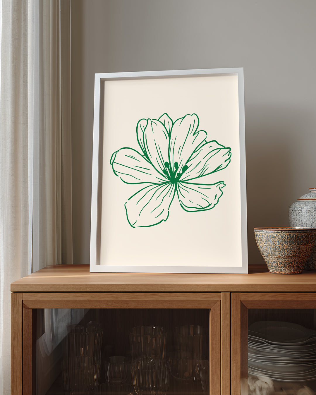 Yeşil Çiçek - Minimalist Çizim Poster Tablosu