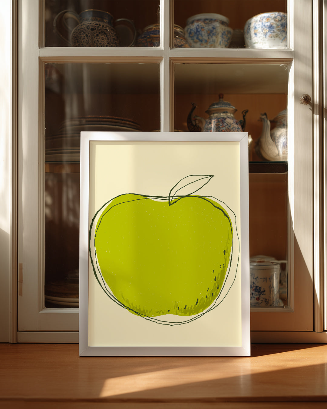 Yeşil Elma - Çizim Tarzı Tasarım Poster Tablosu