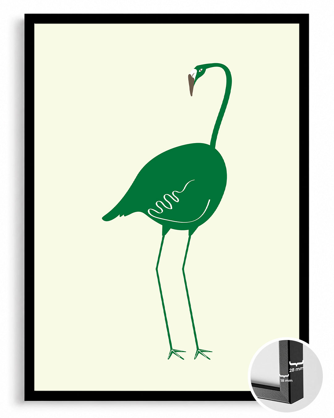 Yeşil Flamingo - Minimalist Kuş Tasarımı Poster Tablosu