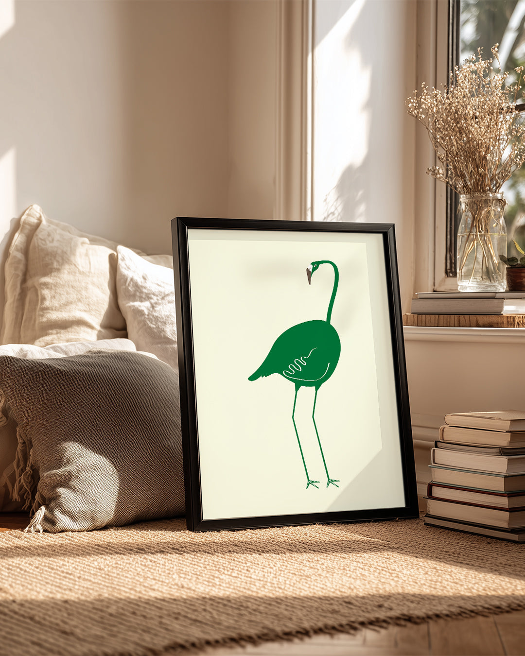 Yeşil Flamingo - Minimalist Kuş Tasarımı Poster Tablosu