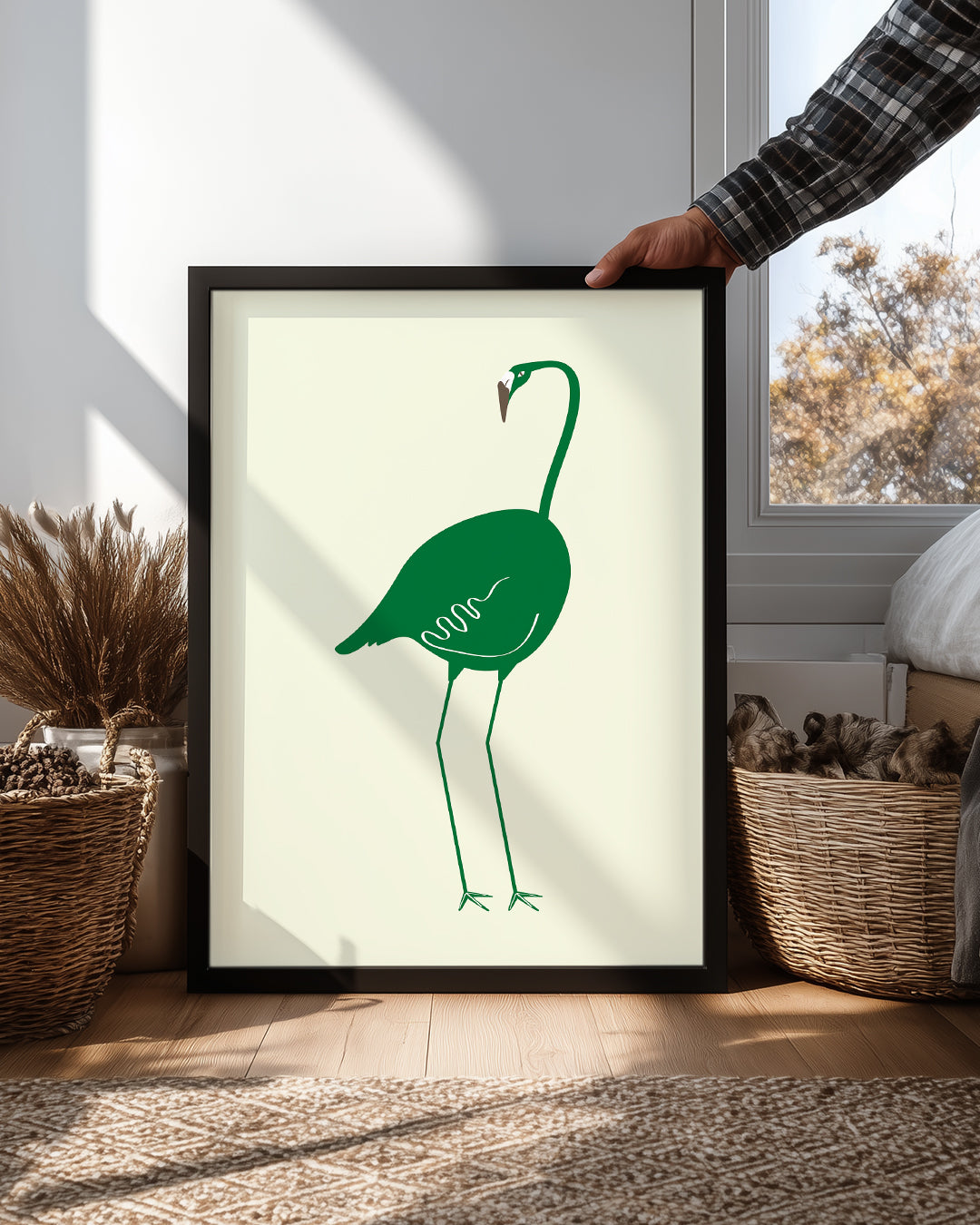 Yeşil Flamingo - Minimalist Kuş Tasarımı Poster Tablosu