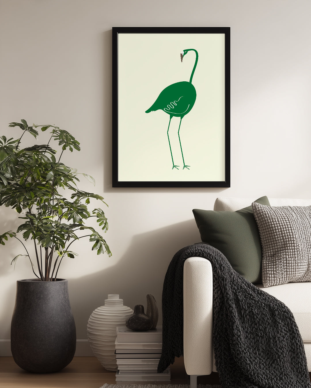 Yeşil Flamingo - Minimalist Kuş Tasarımı Poster Tablosu