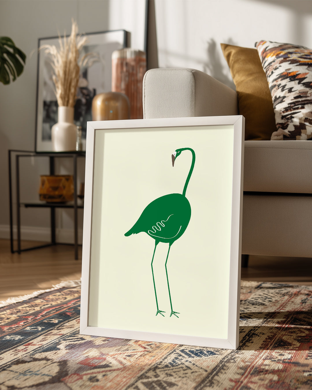 Yeşil Flamingo - Minimalist Kuş Tasarımı Poster Tablosu
