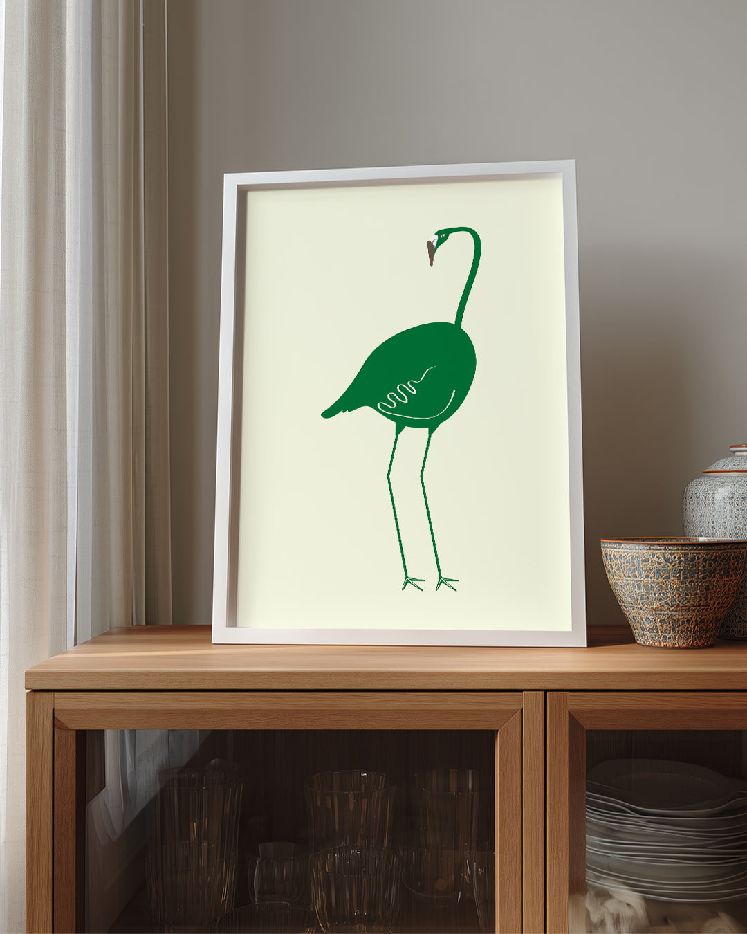 Yeşil Flamingo - Minimalist Kuş Tasarımı Poster Tablosu