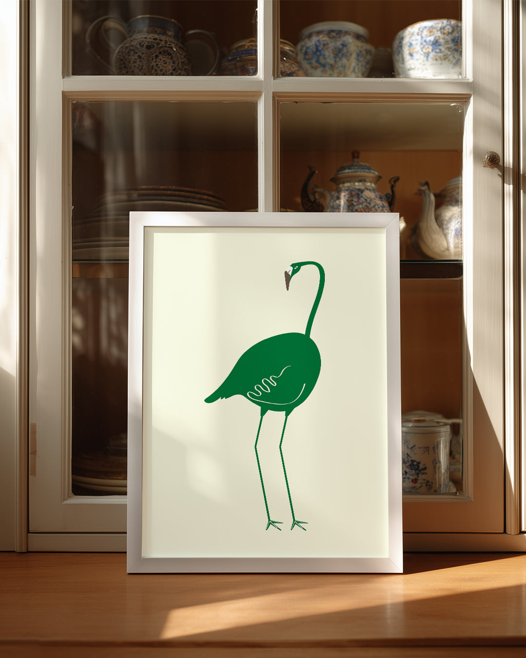 Yeşil Flamingo - Minimalist Kuş Tasarımı Poster Tablosu