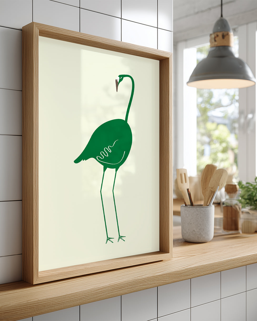 Yeşil Flamingo - Minimalist Kuş Tasarımı Poster Tablosu