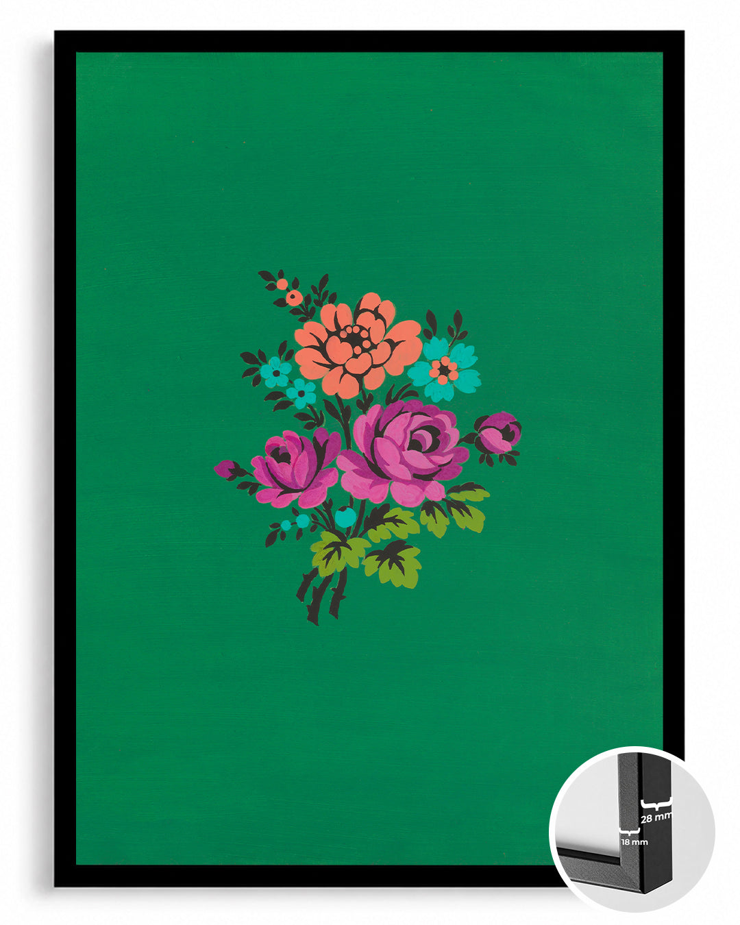 Yeşil Üzerinde Çiçek - Canlı Renkler Buketi Poster Tablosu