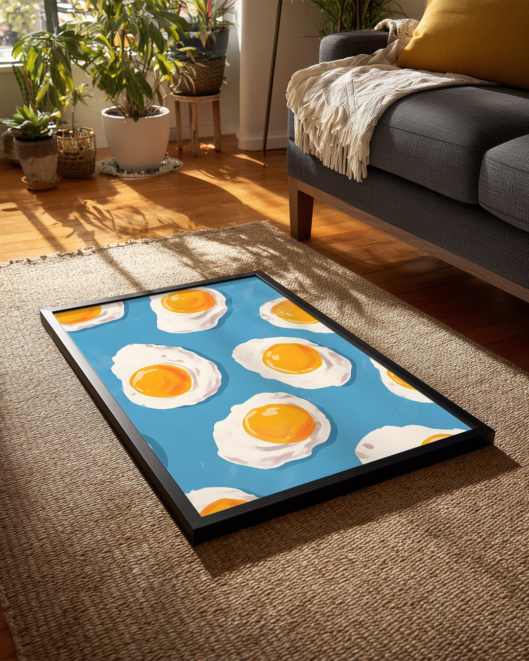 Yumurta Deseni - Mavi Zeminli Eğlenceli Tasarım Poster Tablosu
