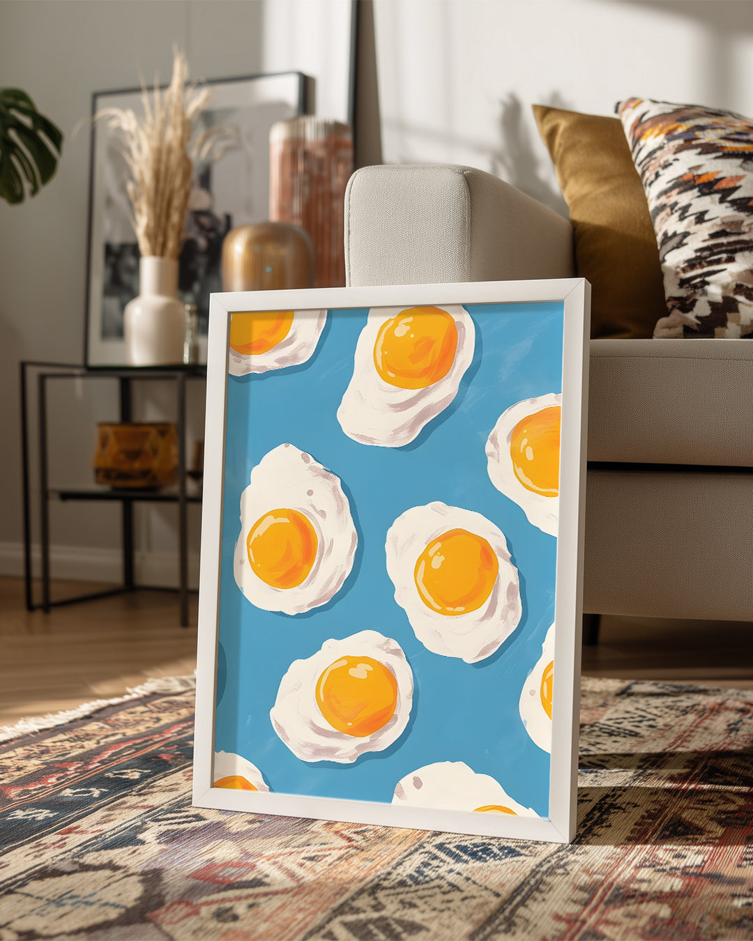 Yumurta Deseni - Mavi Zeminli Eğlenceli Tasarım Poster Tablosu