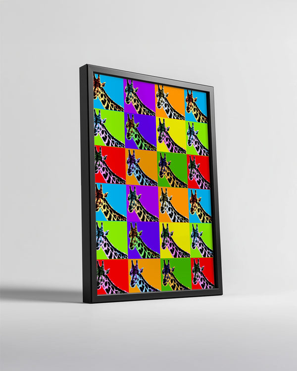 Zebra Desenli Zürafa - Renkli Pop Art Tarzı İllüstrasyon Poster Tablosu