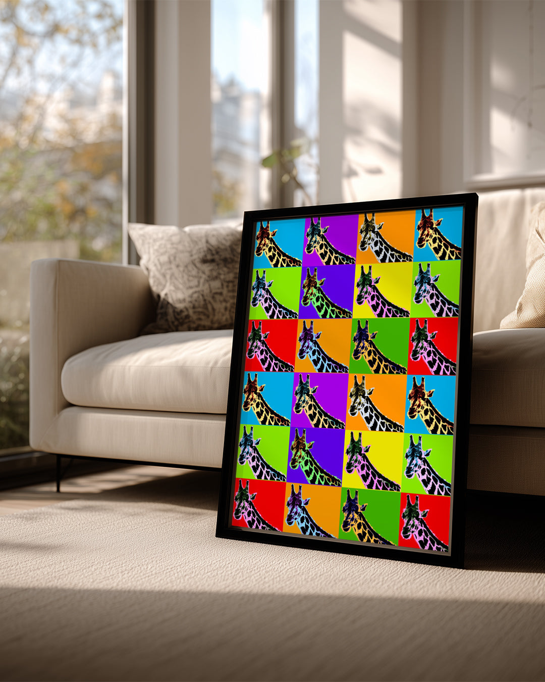 Zebra Desenli Zürafa - Renkli Pop Art Tarzı İllüstrasyon Poster Tablosu