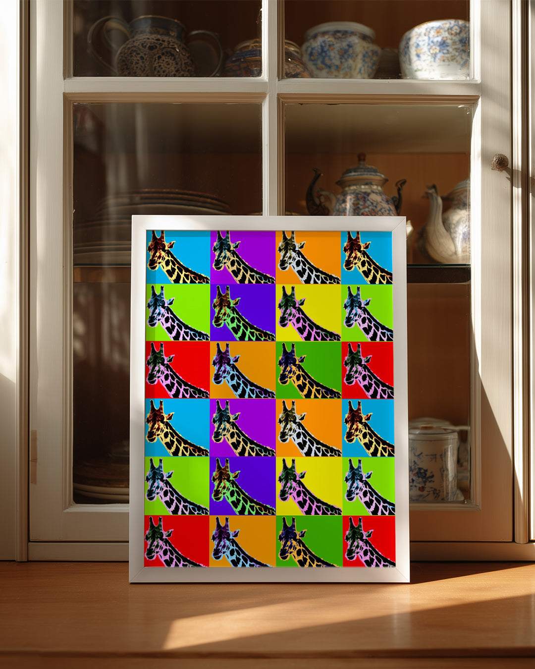 Zebra Desenli Zürafa - Renkli Pop Art Tarzı İllüstrasyon Poster Tablosu
