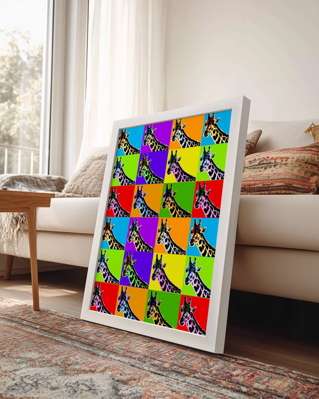 Zebra Desenli Zürafa - Renkli Pop Art Tarzı İllüstrasyon Poster Tablosu