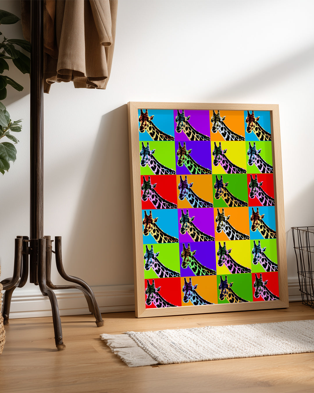 Zebra Desenli Zürafa - Renkli Pop Art Tarzı İllüstrasyon Poster Tablosu