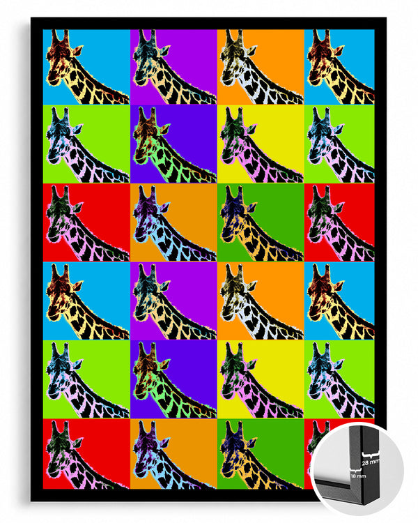 Zebra Desenli Zürafa - Renkli Pop Art Tarzı İllüstrasyon Poster Tablosu