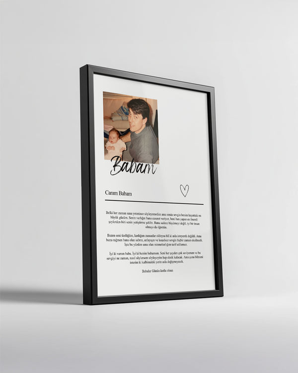 Babama Özel Mektuplu Fotoğraflı Poster Tablosu